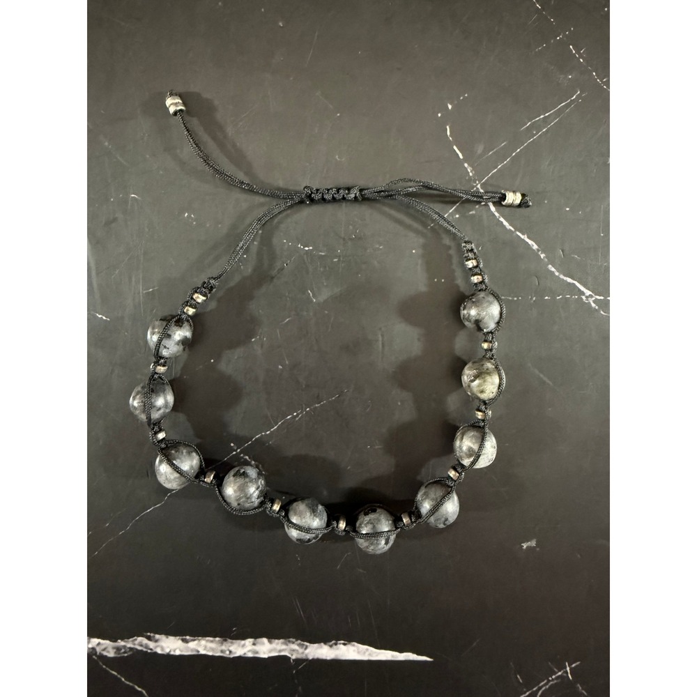 Smoky Quartz and Silver Seed Bead Shambala Knotted 6in Bracelet